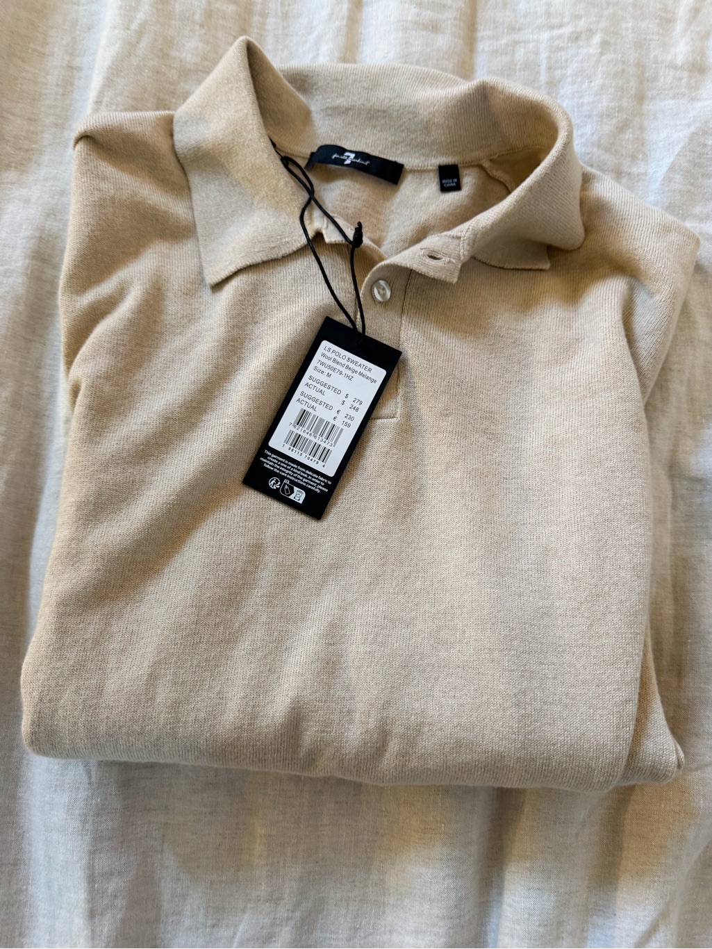 7 For All Mankind Beige Long-Sleeve Polo